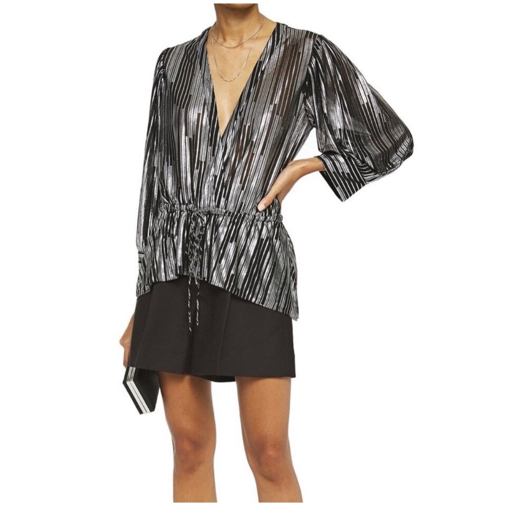 NWT IRO PARIS Darla Metallic Printed Jersey
Blouse Black Silver sz38 Medium $330